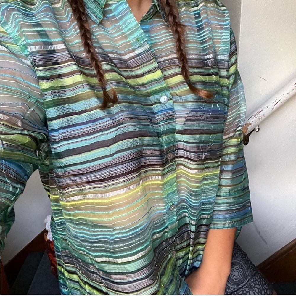 Funky Hippie Mesh Button Up Blouse 🩵